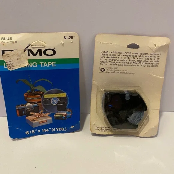 Two Vintage Dymo Blue Labeling Tape 3/8