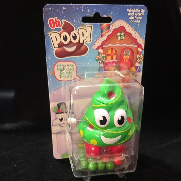 Oh Poop! Wind-Up Christmas Tree Poop Emoji Candy Dispenser - NIP