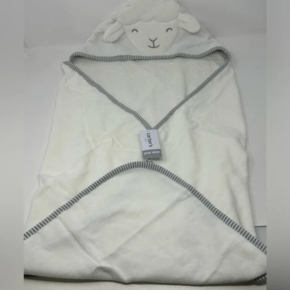 NEW Carter’s Baby Toddler Lamb Hooded Towel White Lamb Sheep Bath Towel 36
