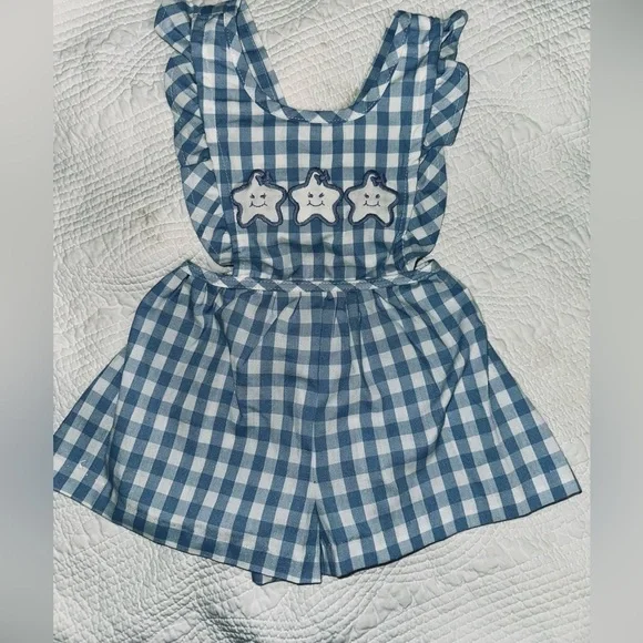 Carters Blue and white‎ large gingham checked pinafore romper