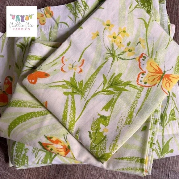 Vintage Butterfly Full Sheet Set: Yellow Green‎ Floral, Bibb