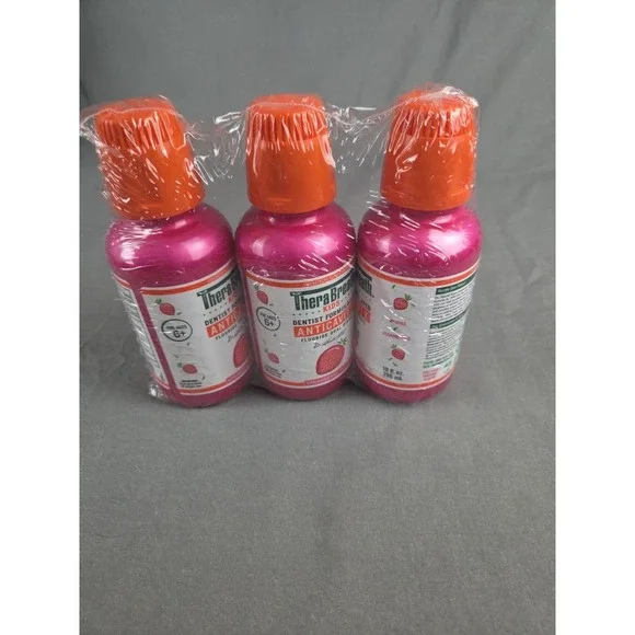 TheraBreath Kids Fluoride Mouthwash 3 Pack Strawberry Splash 10 oz Alcohol Free