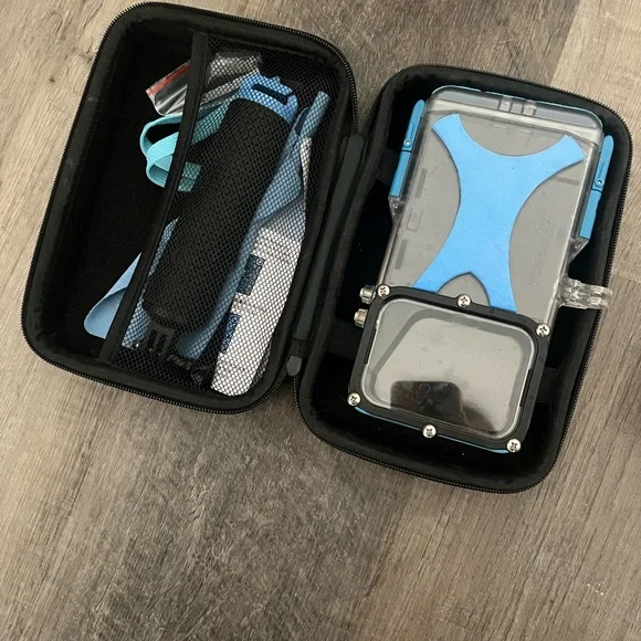 Blue and Black Protective Case with Accessories