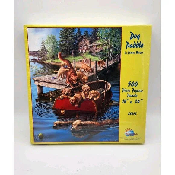 Sunsout Dog Paddle 600 pc Jigsaw Puzzle 28452 18x24 James Meger Vinyage NWT