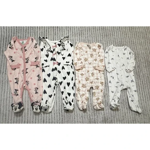 Baby Girl 3-6M Sleeper Bundle 4pc Disney Carter's Footed Pajamas Lot