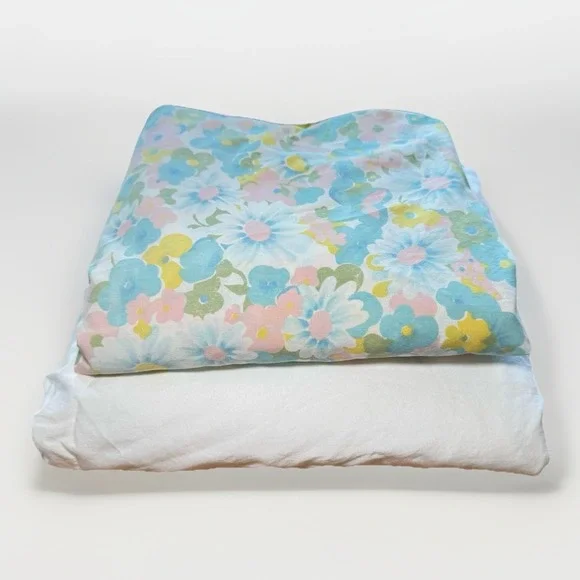 2 VTG Twin Fitted Sheets Ralph Lauren –‎ White & Pacific Miracle Floral