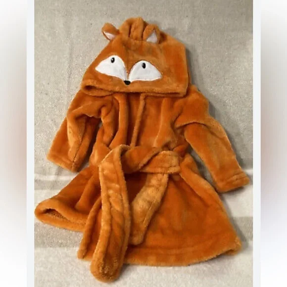 Hudson Baby Plush Bathrobe Fox Orange 0-9 Months Tie Front