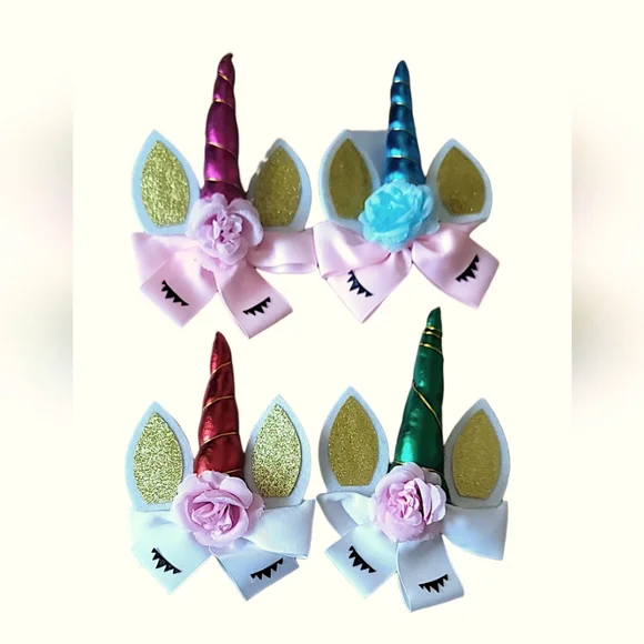Unicorn Horn Hair Clips Set - Pink, Blue, Red, Green