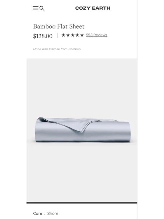 New Cozy Earth Bamboo Flat Sheet Light Shore Blue Queen