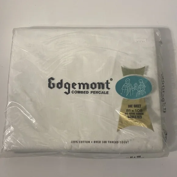 Vintage Edgemont Combed Percale Double Bed 81x108 Flat Sheet White