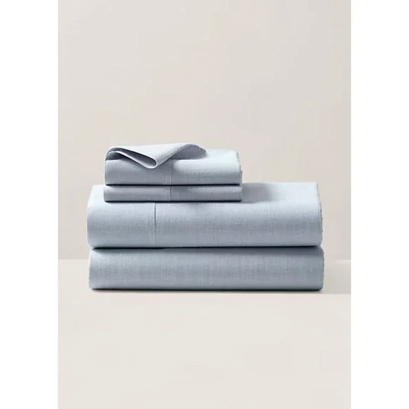 Ralph Lauren Workshirt Chambray King Flat & Extra Deep Fitted Sheet Set Blue NEW