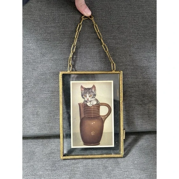 Vintage Framed Cat Ephemera Alfred Mainzer Cat‎ Postcard Number 326