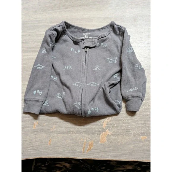Carters Baby Boys 6M Gray Dinosaur Print Zip Up Sleep and Play Sleeper