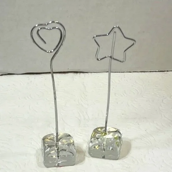 TWO(2) Wired Stands: Hearts/Star Photo Holder Desk Display Postcard Glass Stand