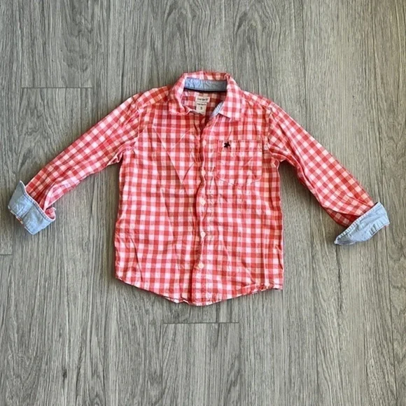 Carter’s‎ Orange and White Checkered Button Up Size 5