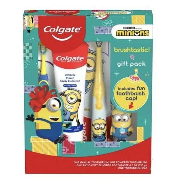Colgate Kids Minions 2 Toothbrushes Toothpaste Gift Set Brushtastic Power Manual