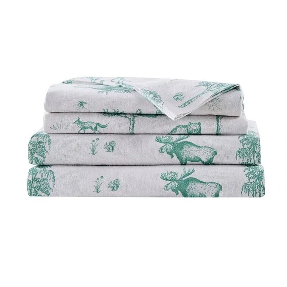 Madeline 100% Turkish Cotton Winter Inspired Flannel Twin Sheet Set-Sage Woods