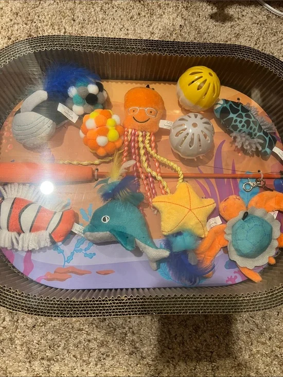 Scratcher bed with Assorted Colorful Cat Toys Plush & Interactive Set
