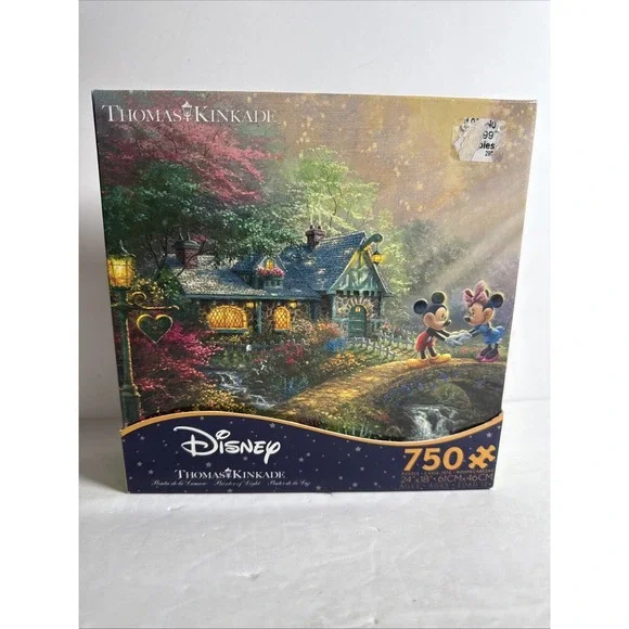 DISNEY‎ Thomas Kinkade Mickey & Minnie Sweetheart Bridge 750pc Puzzle W/poster