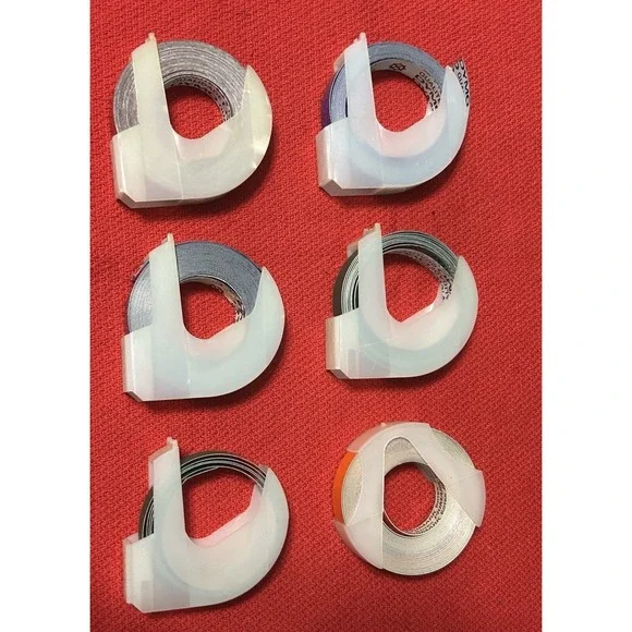 Vintage DYMO self-adhesive vinyl embossing label tape Set Of 5 Blue Green Orange
