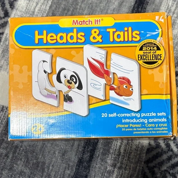 🐢Match It! Heads & Tails Animal Puzzle - Orange and Blue