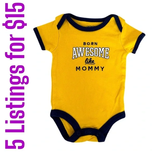 5/$15 Carters Born Awesome Like Mommy Onesie NB Baby Boy Newborn Euc