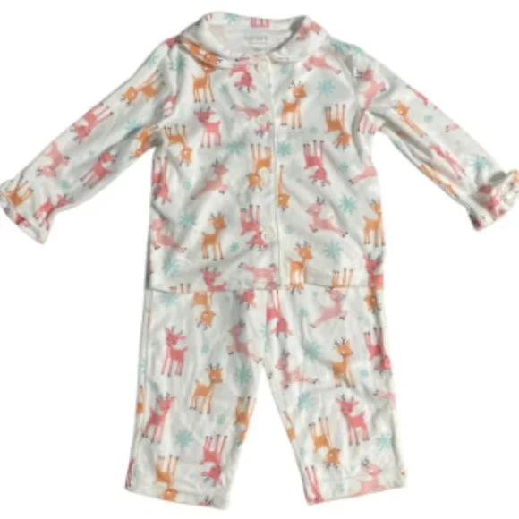 Carter's Baby Girl 2 Piece Soft White Reindeer Pajama Set 18MO NEW WITH TAGS