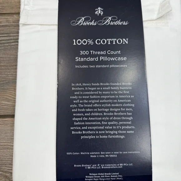 Brooks Brothers 300 TC Sateen Shadow Stripe Pillowcases White Standard Queen NWT