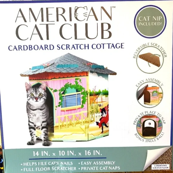 NEW American Cat Club Round Cottage Cardboard Cat House & Scratcher w/Catnip New