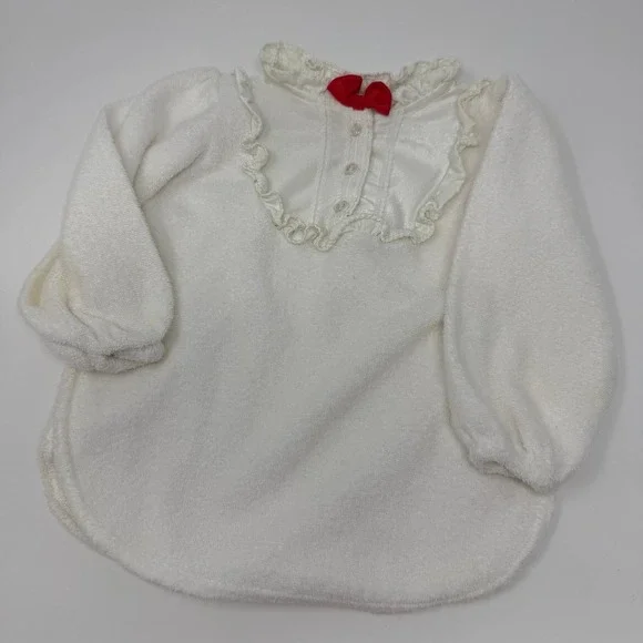 Vintage baby carters white terry‎ cloth collar bow top size 24 months