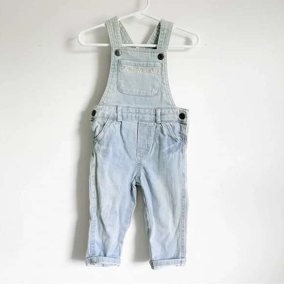 Carter’s Blue floral Embroidered Lightwash Denim overalls 12M