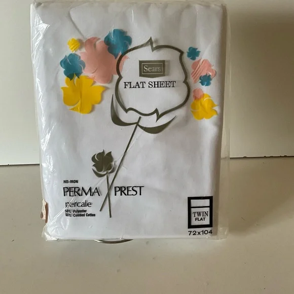 Vintage Sears Perma Prest Percale Twin Flat 72” x 104” White Sheet