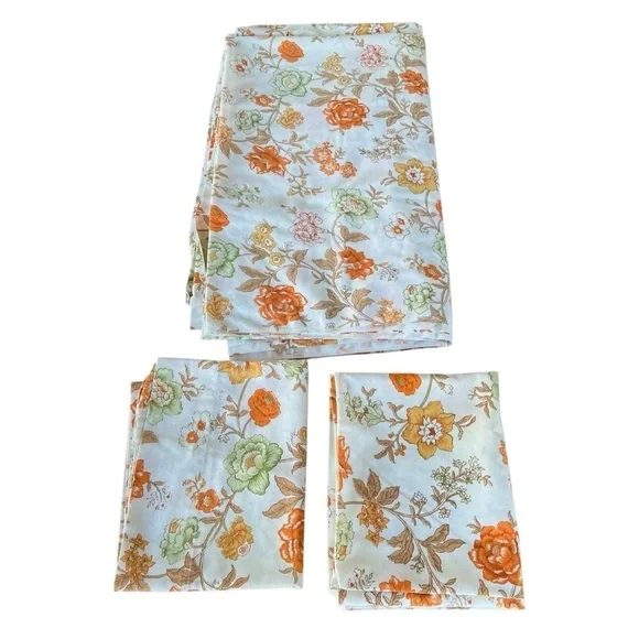 Vintage Bibb USA Coventry Garden 3-Piece Floral Sheet Set Orange Green Full