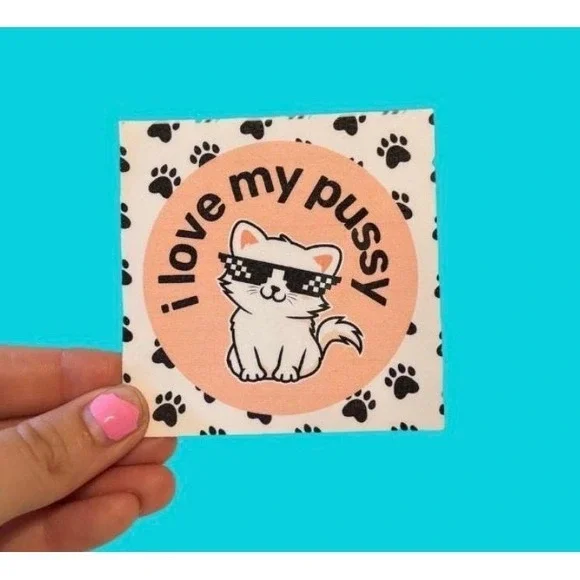 I Love My Cat Sticker White Kitty with Sunglasses Paw Print Border Decal