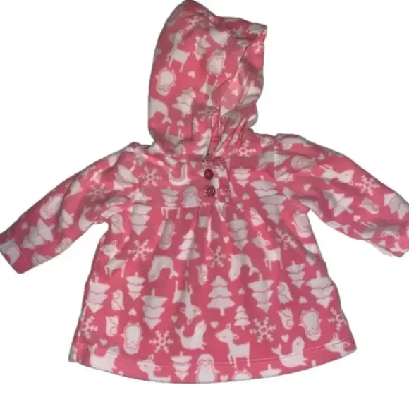 ⭐️3/$20 Carter’s Pink Fleece Pullover with hood. Cute wildlife accents. 0-3 Mo