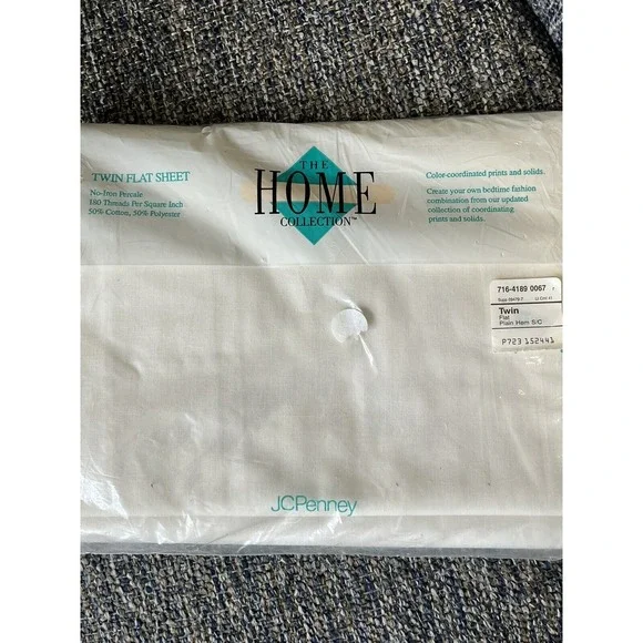 Vintage JC Penney Home Collection Twin Flat Sheet Solid Plain Hem Percale