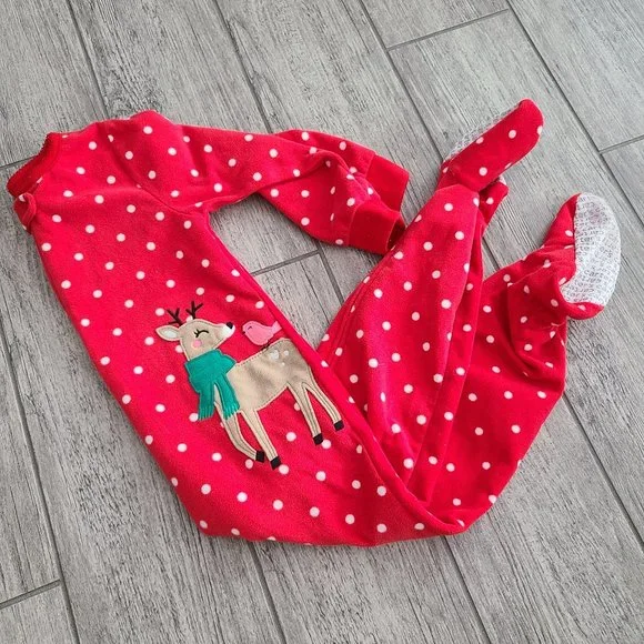 Carter's toddler girl long footed warm Christmas pajamas red reindeer size 3T
