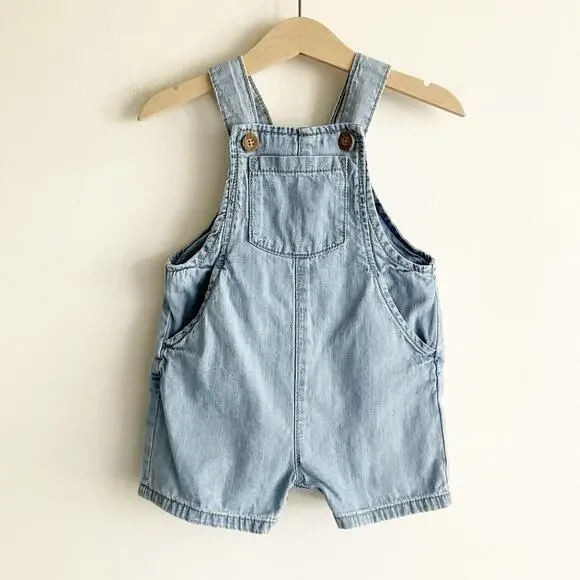 Organic Little Planet by Carters 18 Mos Shortall Blue Chambray Overall Shorts