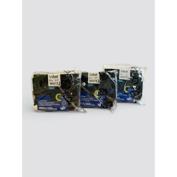 3 Pack Label Kingdom Tape 18mm 3/4” (0.7”) Laminated White With Black Ink 241