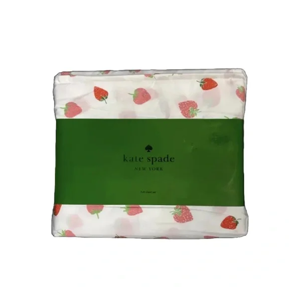 Kate Spade Queen Sheet Set Strawberries Cotton Percale Sheets 🍓 NWT