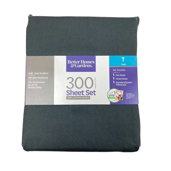 *Better Homes & Gardens 300 Thread Ct 3-PC TWIN T SHEET SET 100% COTTON SATEEN