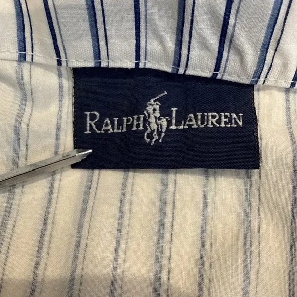 Vintage Ralph Lauren Blue Label Flat Sheet‎ Full Size Blue White Stripe