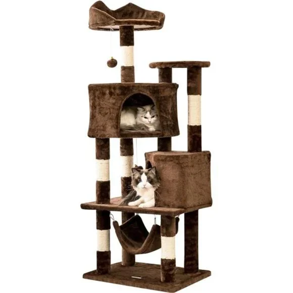 Cat Tree for Indoor Cats - Tall Multi-Level Cat Tower with Condo, Brown