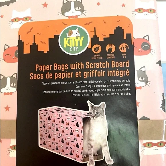 Cat Activity Paper Bags with Scratch Board - Pink