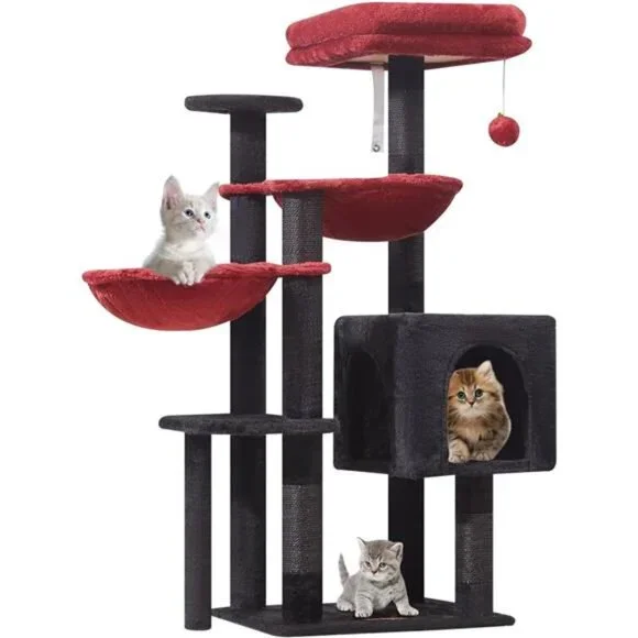 Gothic Cat Tree Tower Cat Condo with 5 Scratching Post, 39.4In
