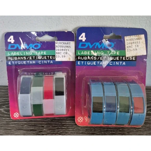 2 Vintage 1996 Dymo Esselte Multi Color Labeling Tape 3/8