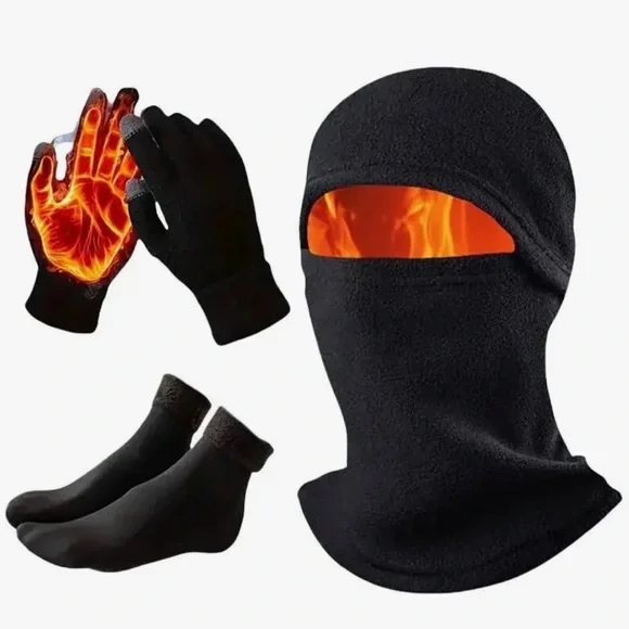 Black Thermal Balaclava Set with Gloves & Socks