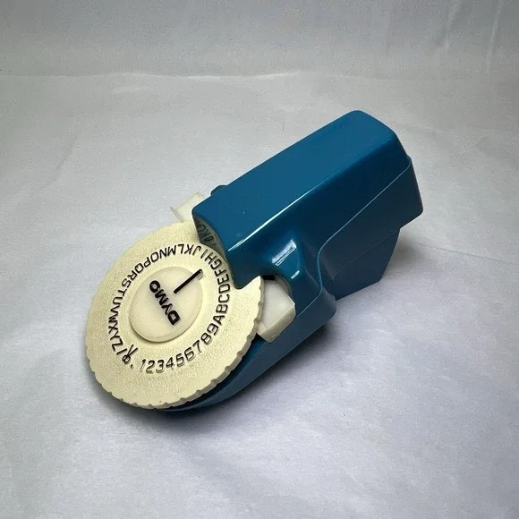 Vintage Blue Dymo MINI LABEL MAKER USA 1980's Handheld Cordless Embossing