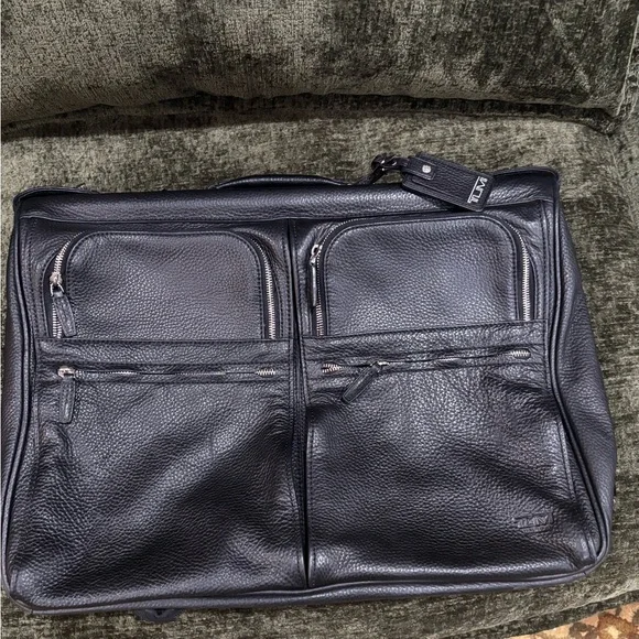 Tumi Black Textured Leather Garment Carry on Travel Bag