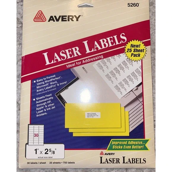 Avery Easy Peel Address Laser Labels 5260 1 x 2-5/8